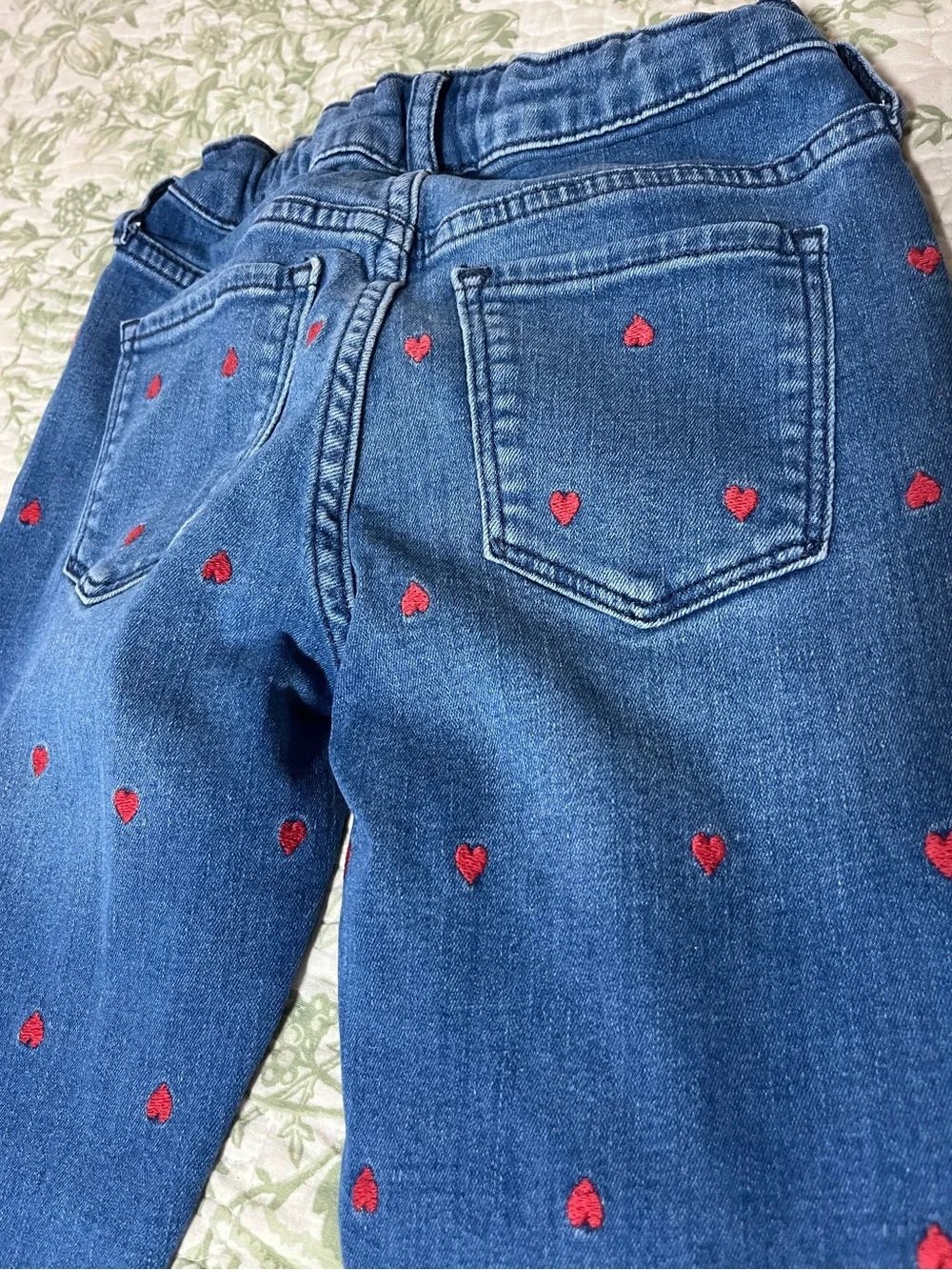 Girls Gap Denim Stretch Begging Size 10 Heart Embroidered
